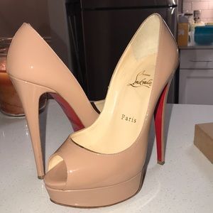 CHRISTIAN LOUBOUTIN LADY PEEP NUDE PATENT 35.5